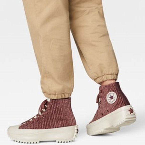 Converse Chuck Taylor Run Star Hike Platform Sneakers High Top Velour Dark Wine - Picture 1 of 8